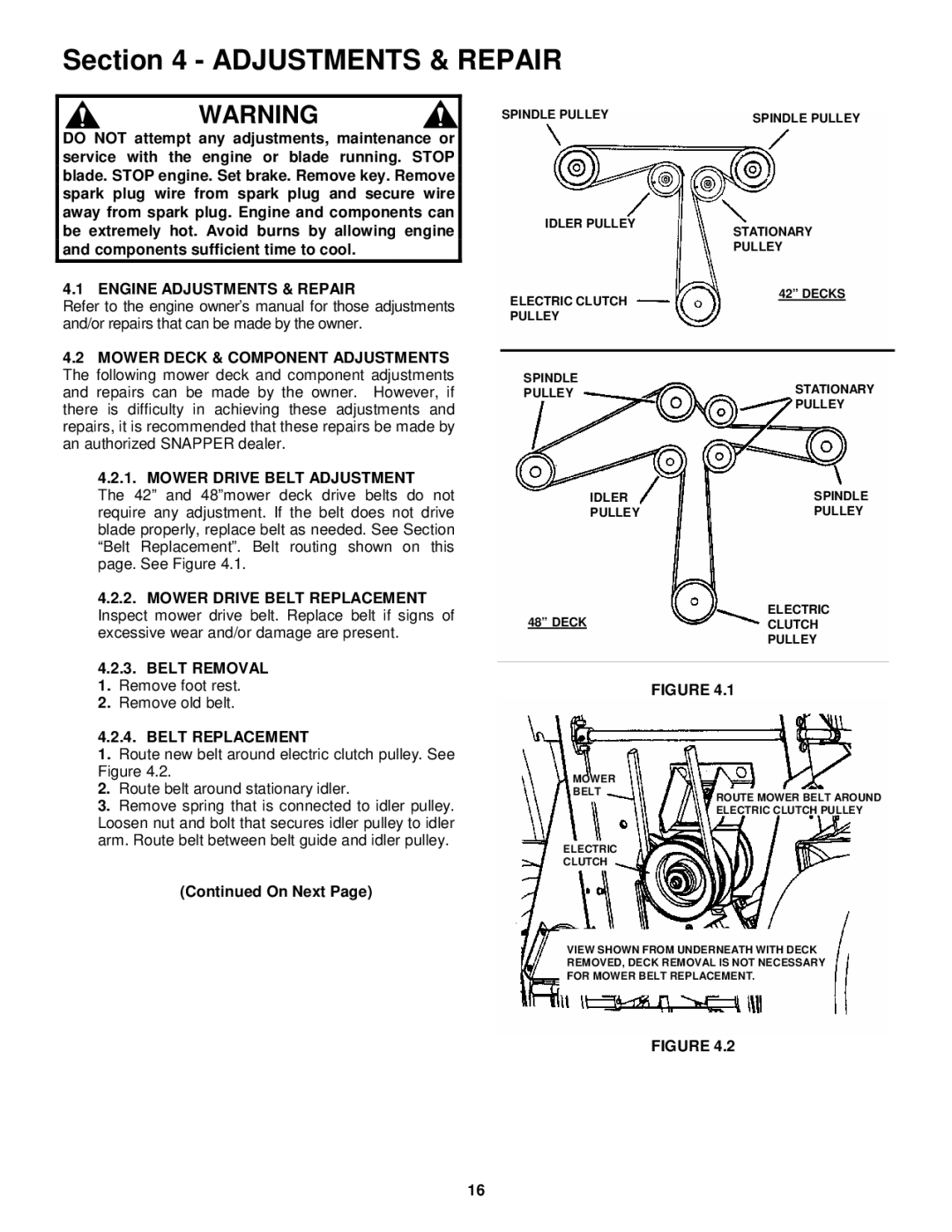 Snapper YZ16424BVE, YZ20484BVE, YZ20484BVE, YZ16424BVE Mower Drive Belt Adjustment, Belt Removal, Belt Replacement 