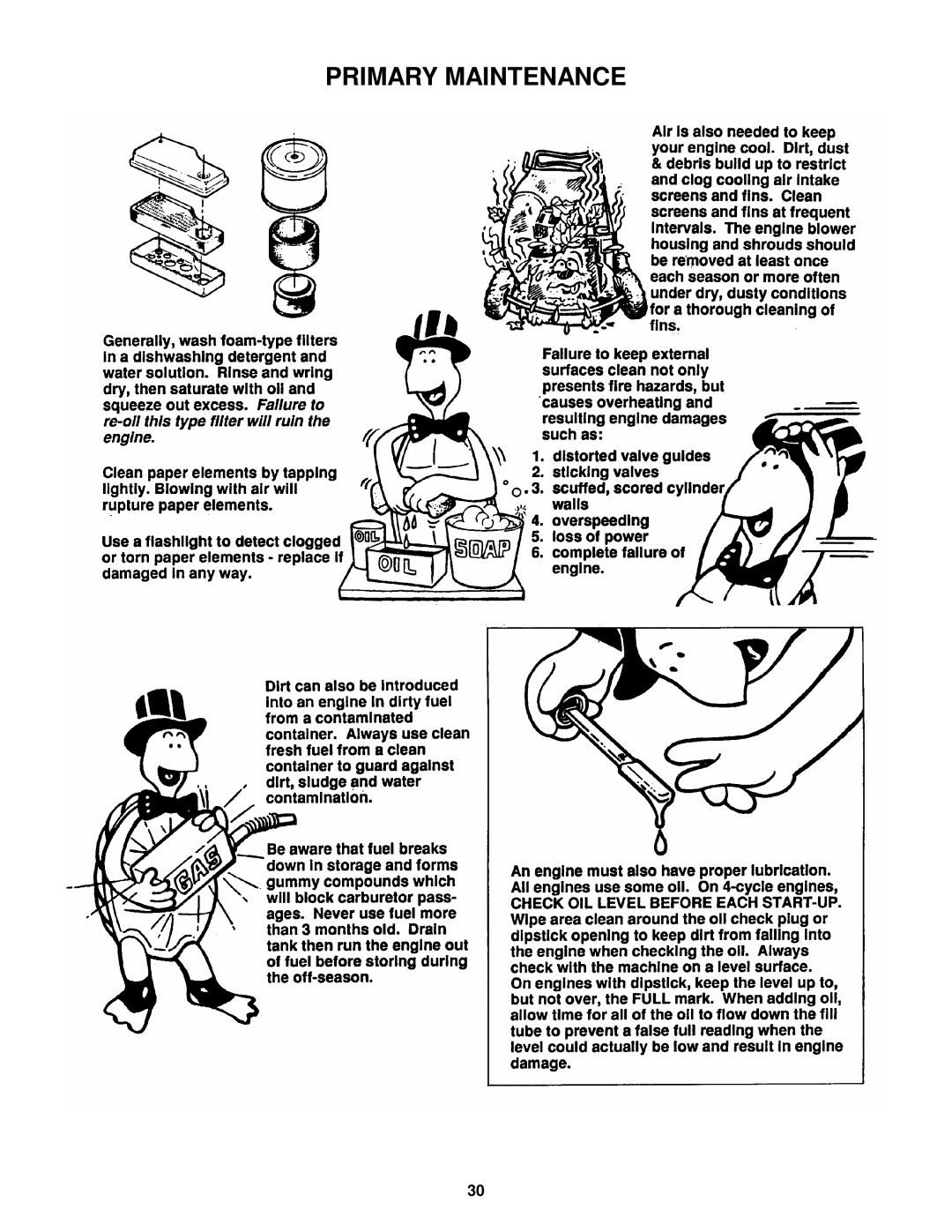 Snapper YZ16424BVE, YZ20484BVE, YZ20484BVE, YZ16424BVE important safety instructions Primary Maintenance 