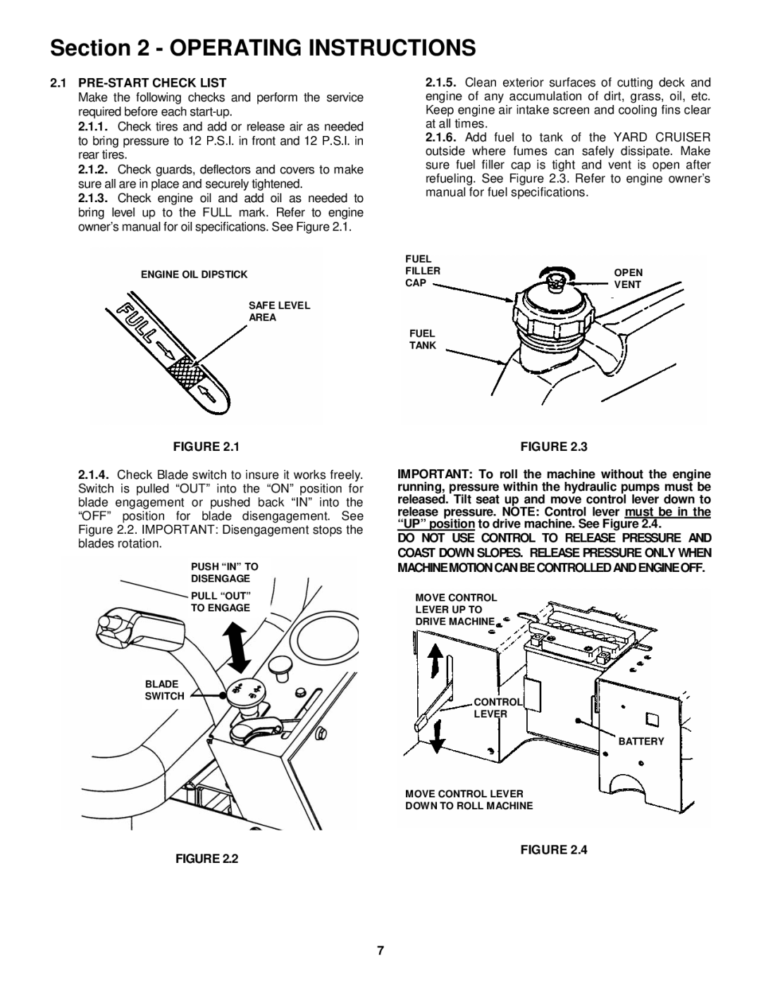 Snapper YZ20484BVE, YZ16424BVE, YZ16424BVE, YZ20484BVE Operating Instructions, PRE-START Check List 