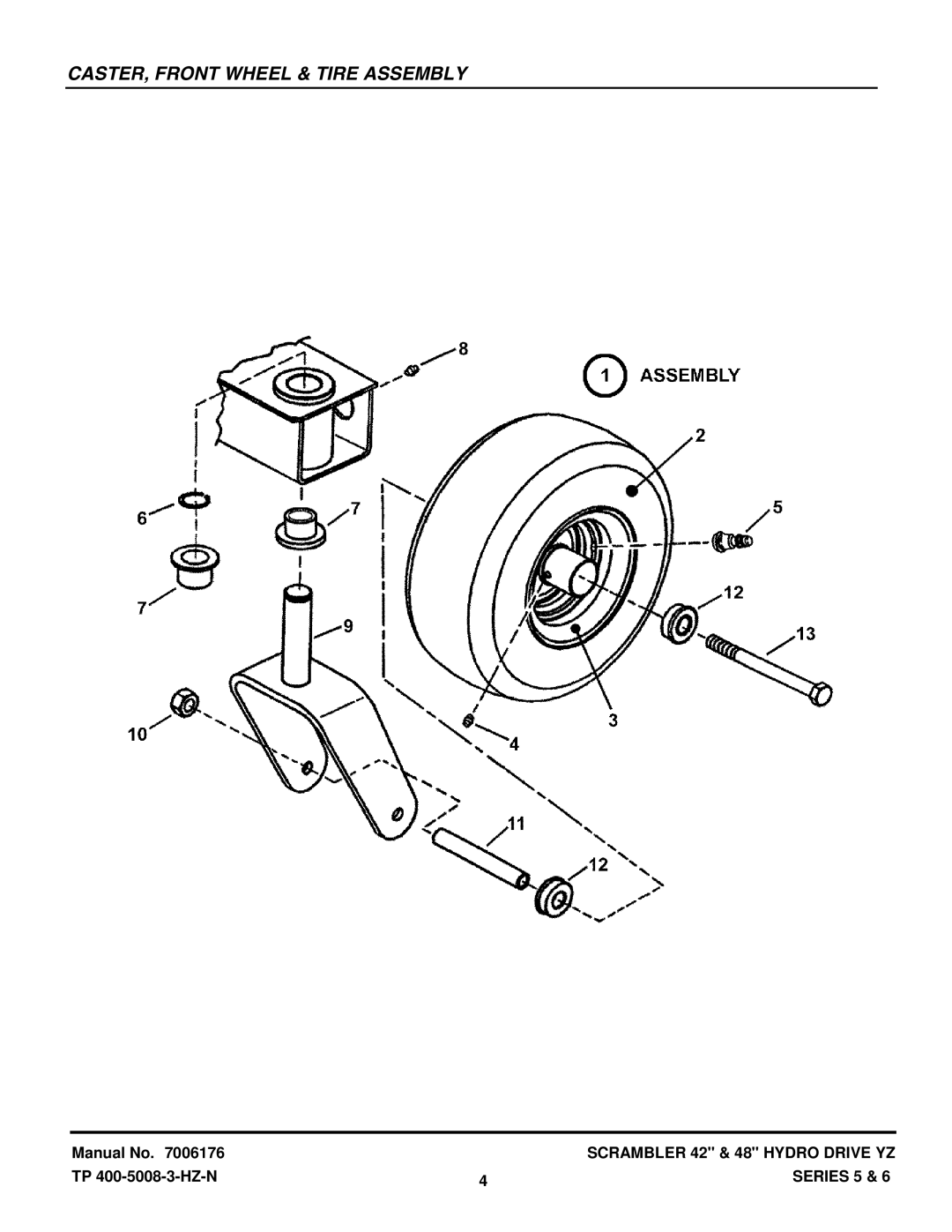 Snapper YZ20485BVE, YZ18426BVE, YZ18425BVE, YZ20486BVE manual CASTER, Front Wheel & Tire Assembly 