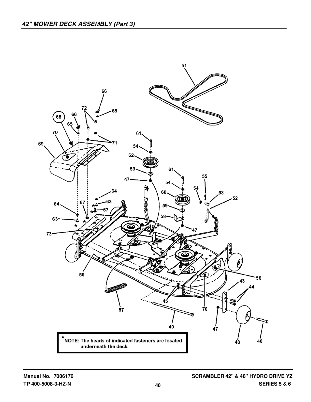 Snapper YZ20485BVE, YZ18426BVE, YZ18425BVE, YZ20486BVE manual Mower Deck Assembly Part 