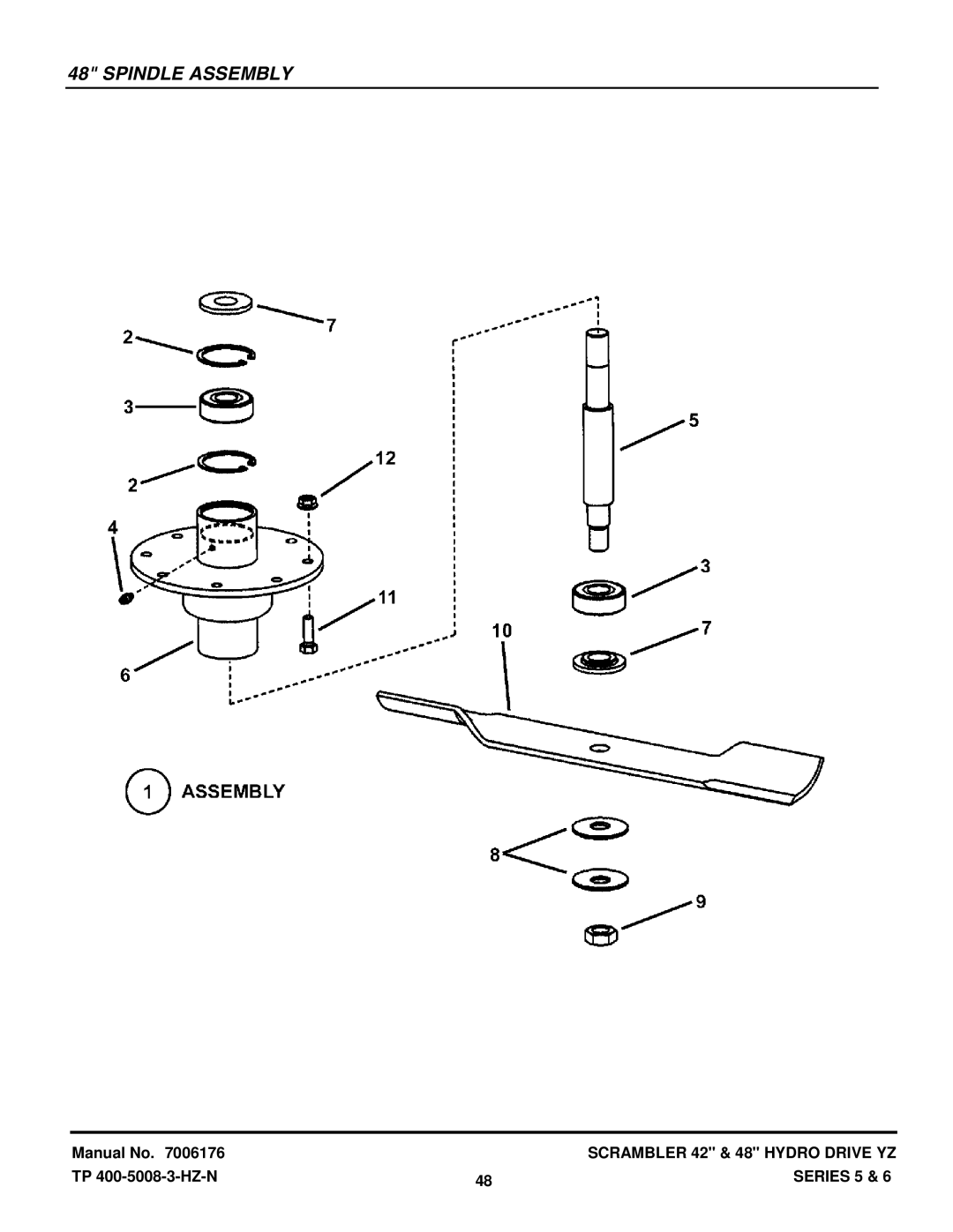 Snapper YZ20485BVE, YZ18426BVE, YZ18425BVE, YZ20486BVE manual Spindle Assembly 