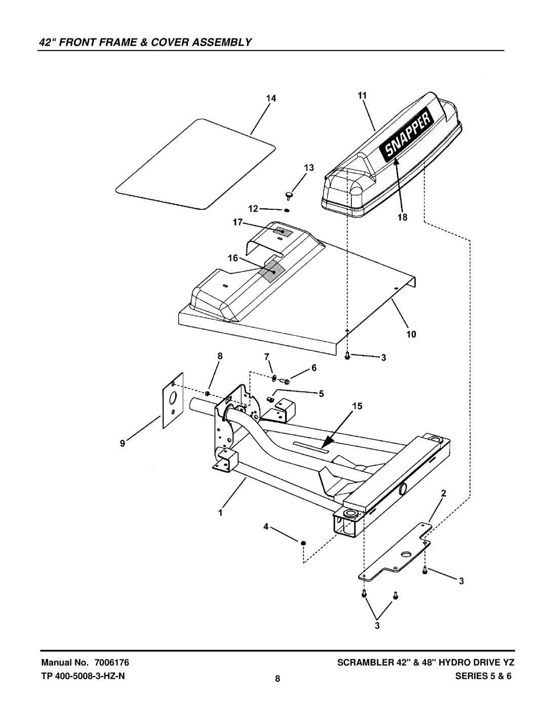 Snapper YZ20485BVE, YZ18426BVE, YZ18425BVE, YZ20486BVE manual Front Frame & Cover Assembly 