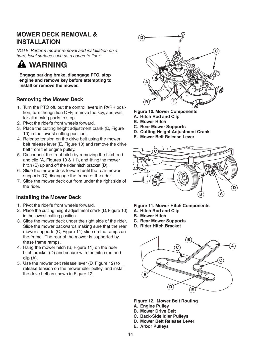 Snapper Z-Mow / 150Z manual Mower Deck Removal Installation, Removing the Mower Deck, Installing the Mower Deck 