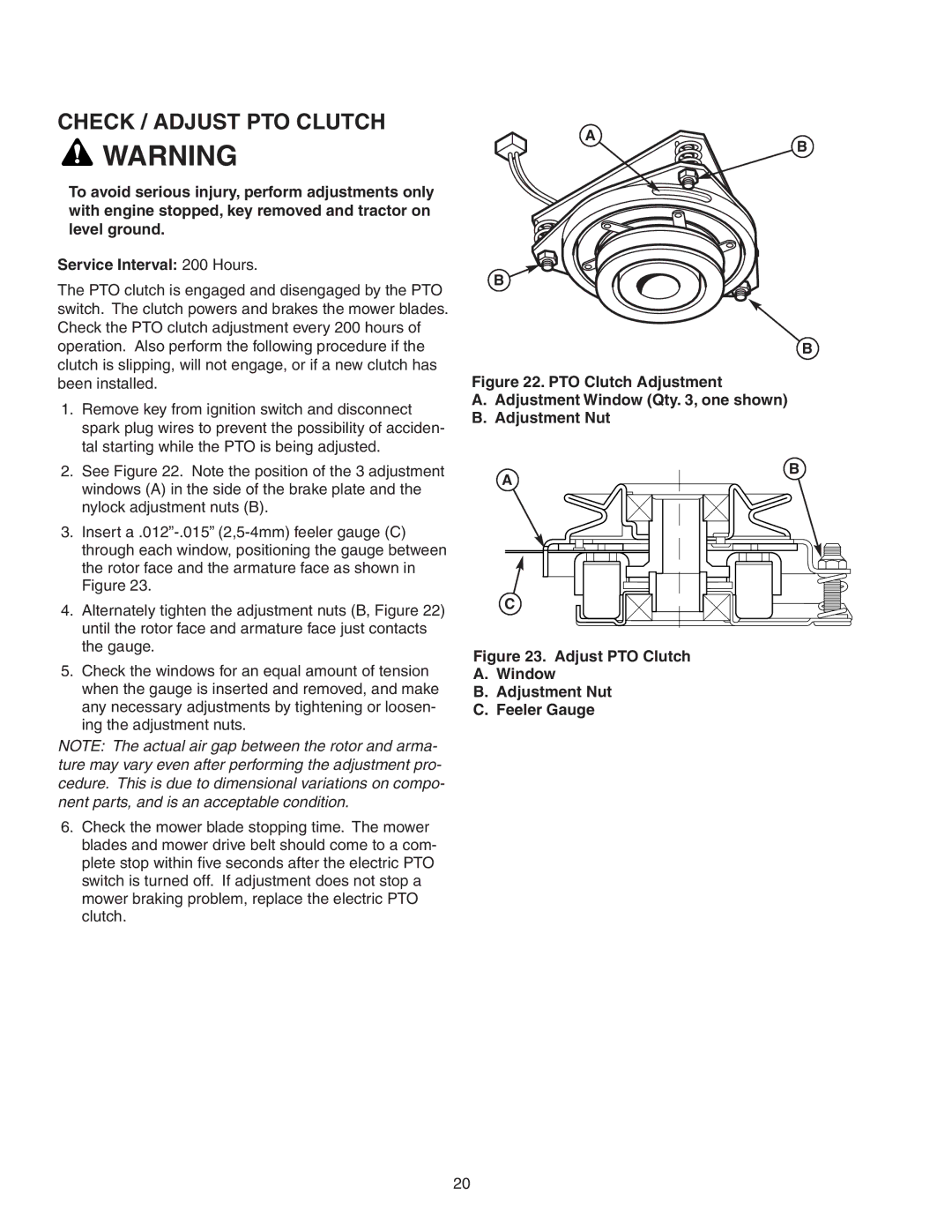 Snapper Z-Mow / 150Z manual Check / Adjust PTO Clutch, Adjust PTO Clutch Window Adjustment Nut Feeler Gauge 