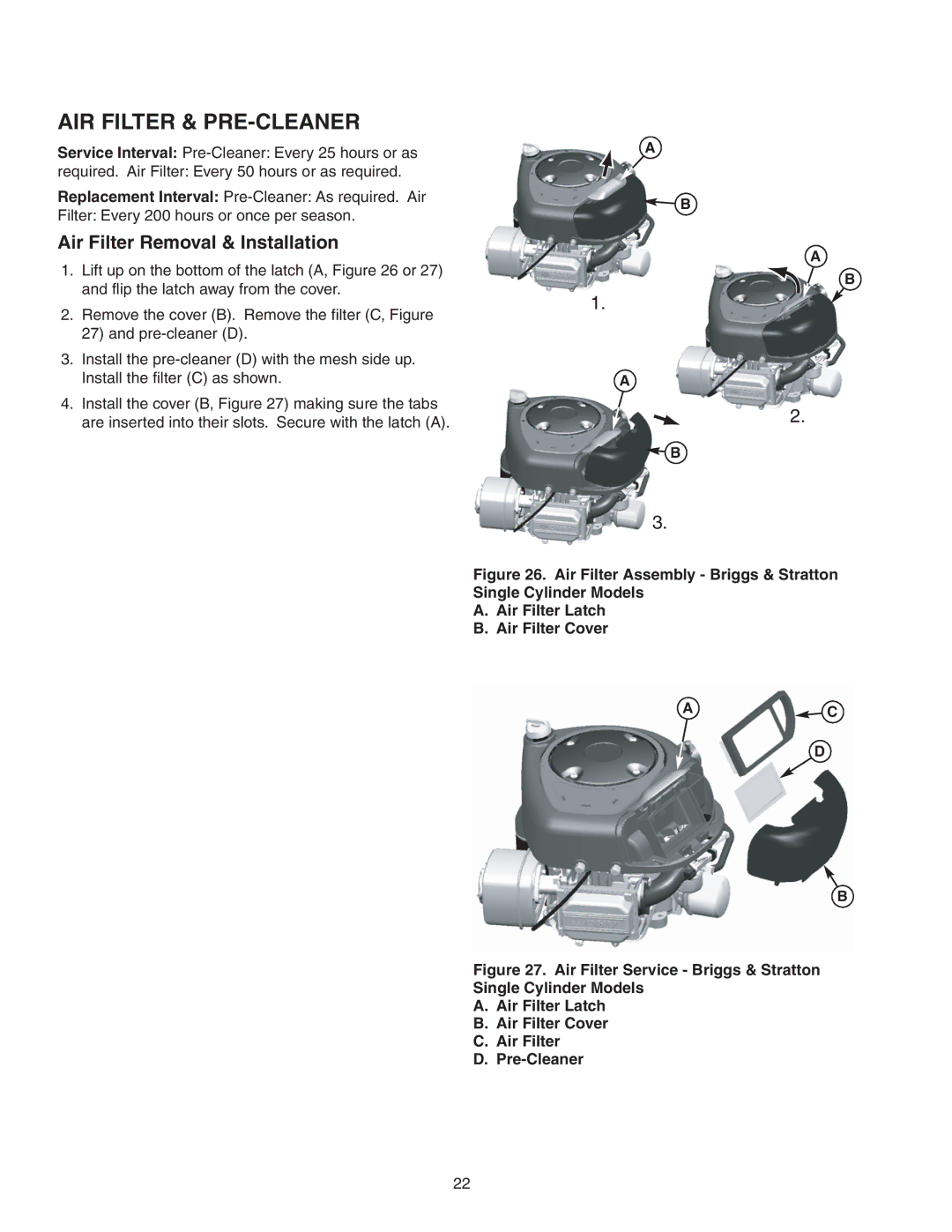 Snapper Z-Mow / 150Z manual AIR Filter & PRE-CLEANER, Air Filter Removal & Installation 