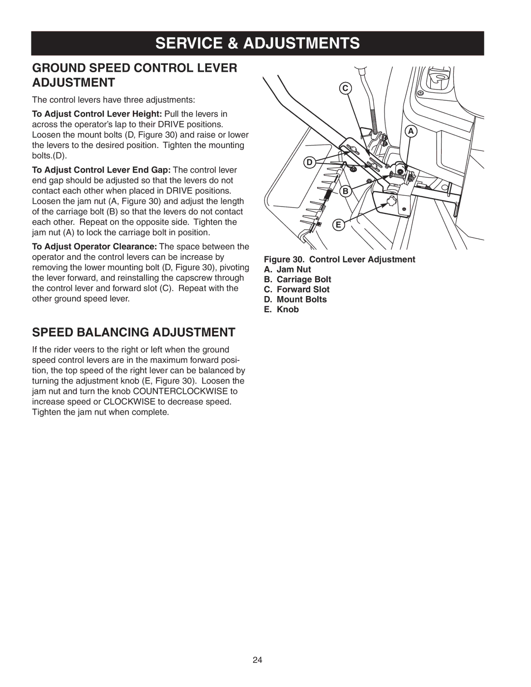 Snapper Z-Mow / 150Z manual Service & Adjustments, Ground Speed Control Lever Adjustment, Speed Balancing Adjustment 