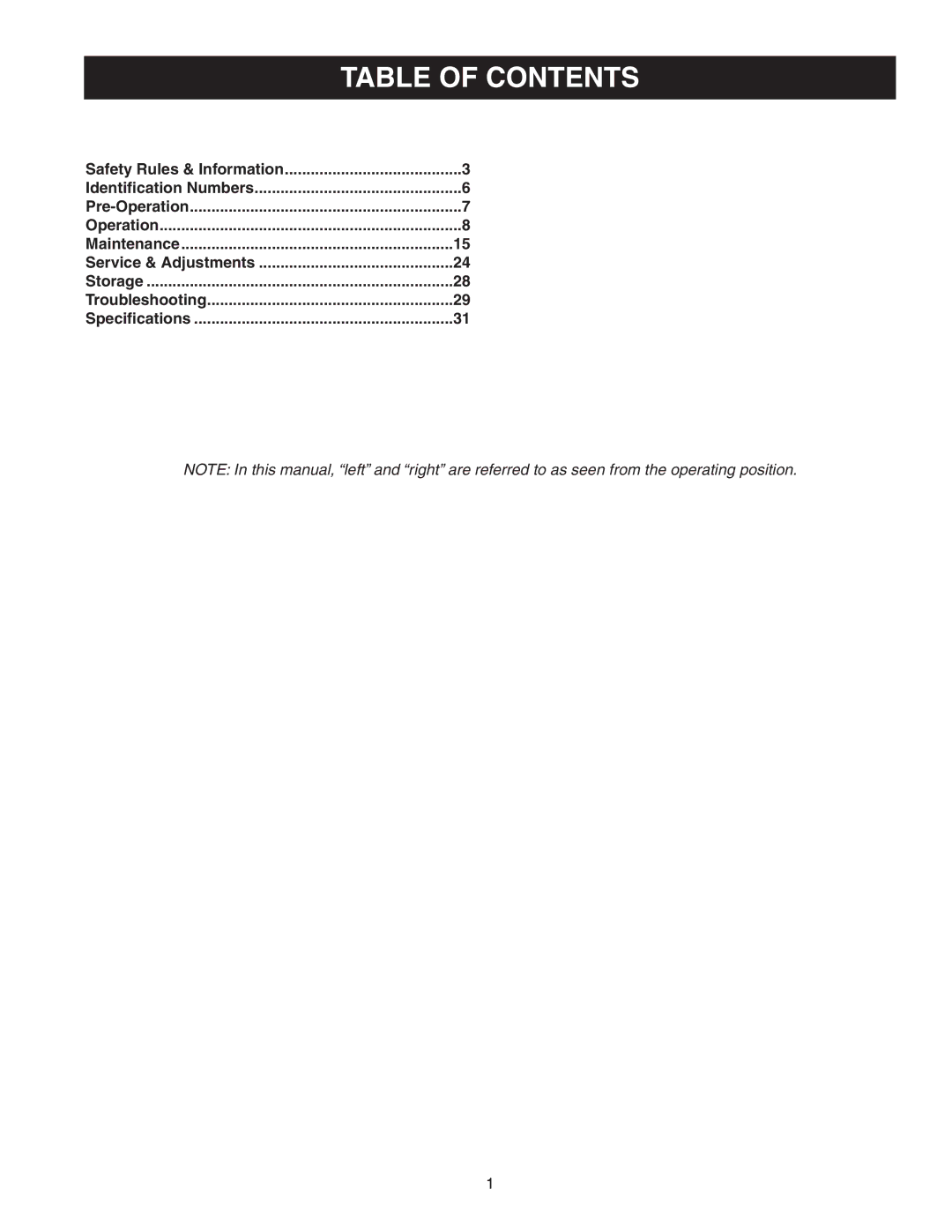 Snapper Z-Mow / 150Z manual Table of Contents 