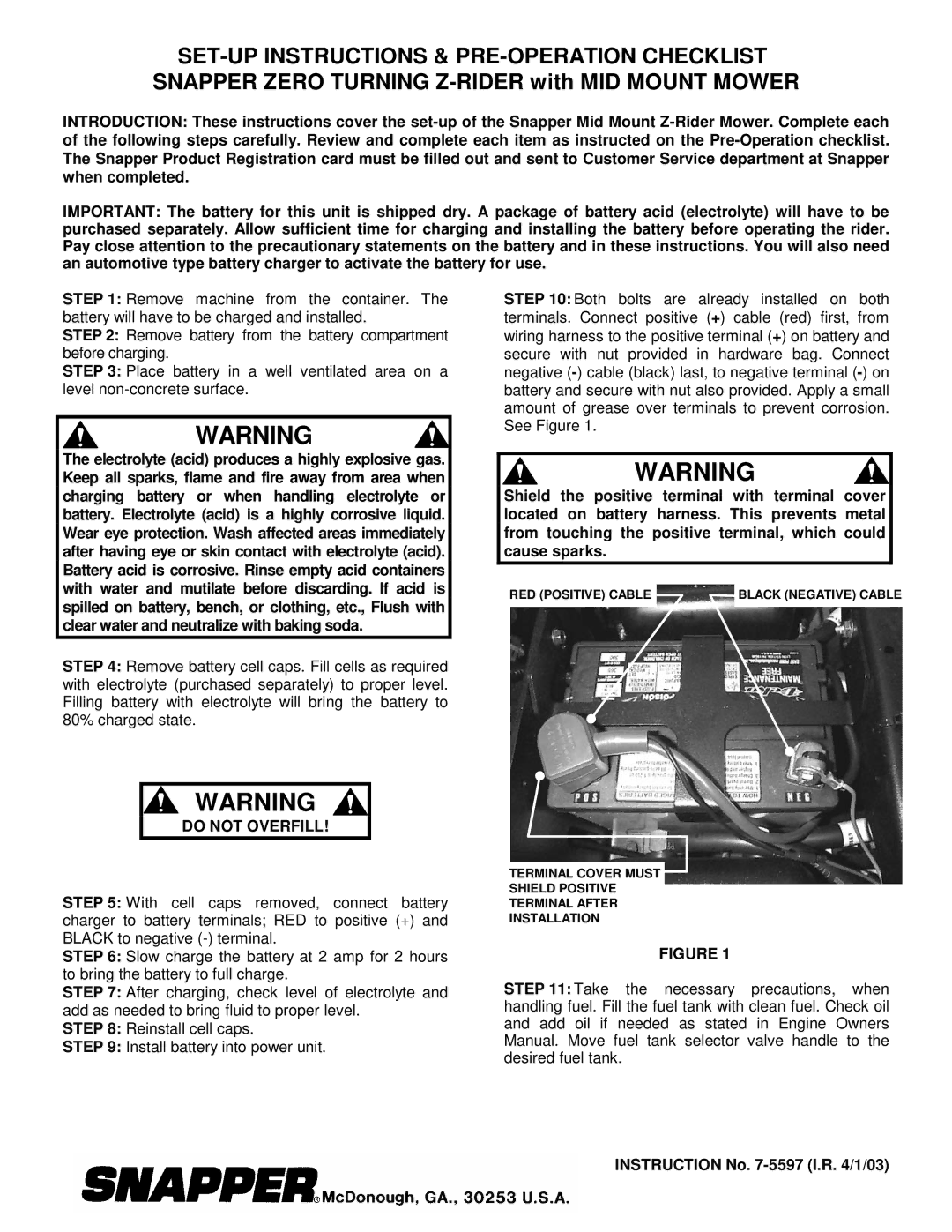 Snapper Z-rider owner manual Do not Overfill 