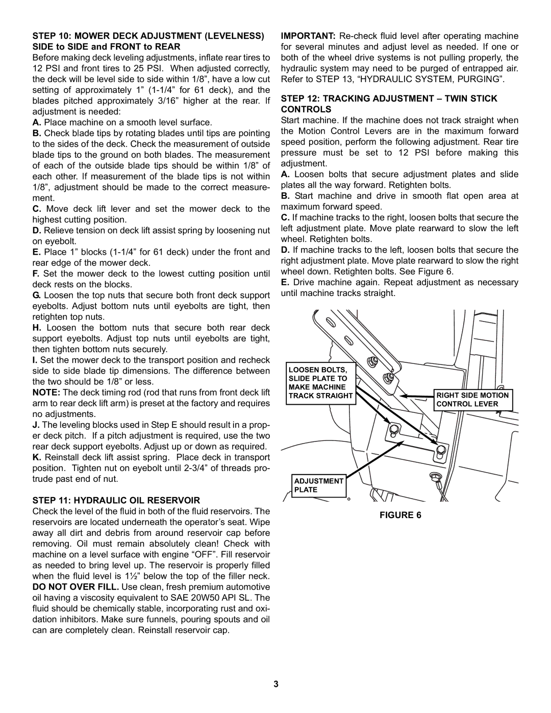 Snapper Zero Turning Z-Riding manual Hydraulic OIL Reservoir, Tracking Adjustment Twin Stick Controls 