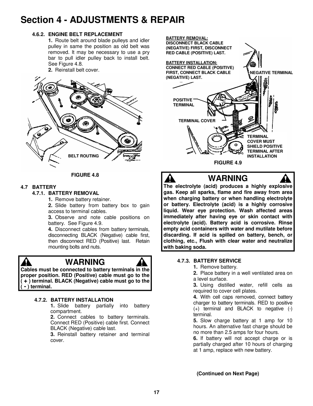 Snapper ZF2200K, ZF2500K, ZF2500KH, ZF5200M, ZF6100M Engine Belt Replacement, Battery Battery Removal, Battery Service 