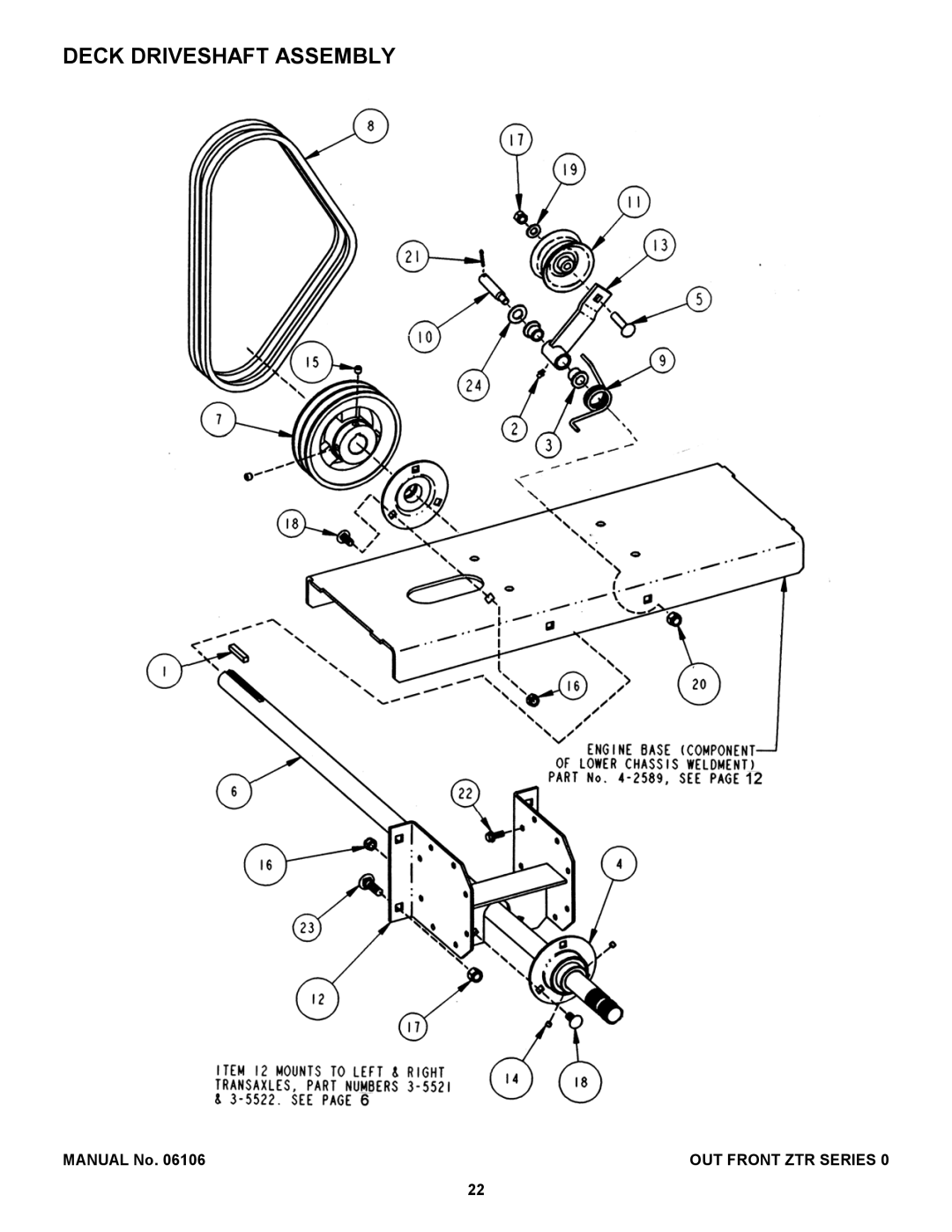 Snapper ZF2500KH, ZF2200K manual Deck Driveshaft Assembly 