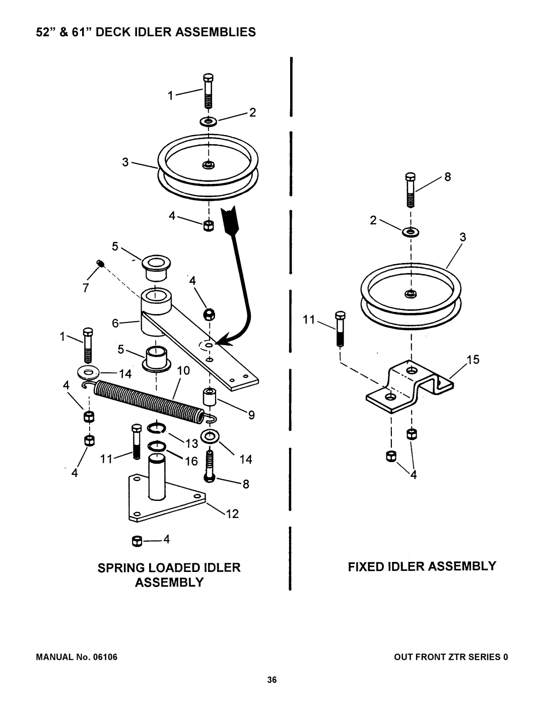 Snapper ZF2500KH, ZF2200K manual 52 & 61 Deck Idler Assemblies 