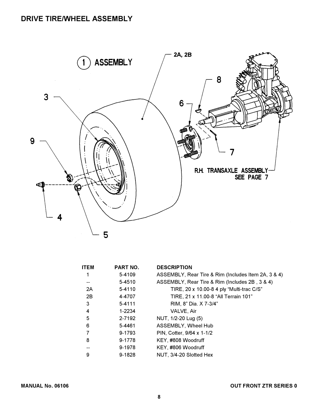 Snapper ZF2200K, ZF2500KH manual Drive TIRE/WHEEL Assembly 