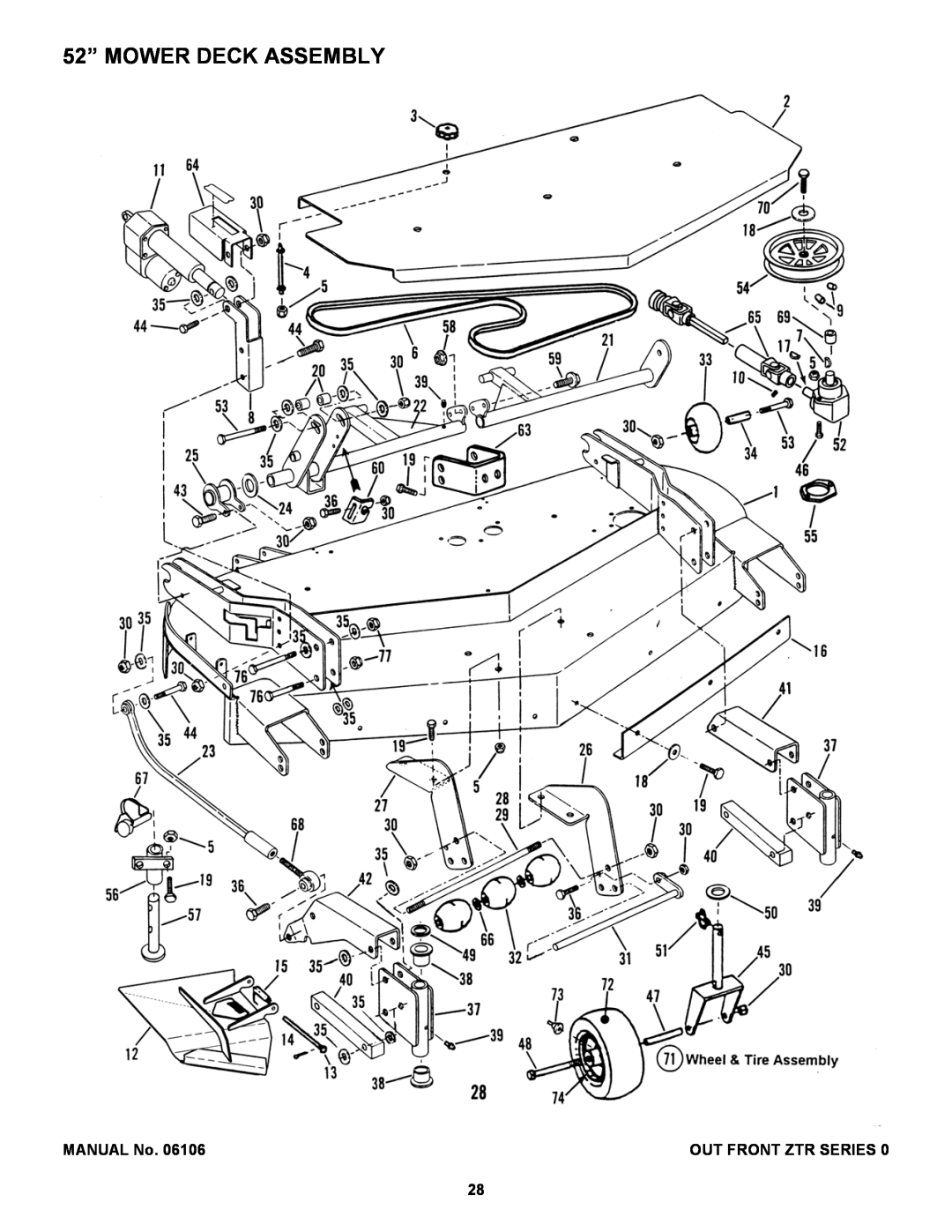 Snapper ZF2500KH, ZF2200K manual 52” MOWER DECK ASSEMBLY, MANUAL No, Out Front Ztr Series 