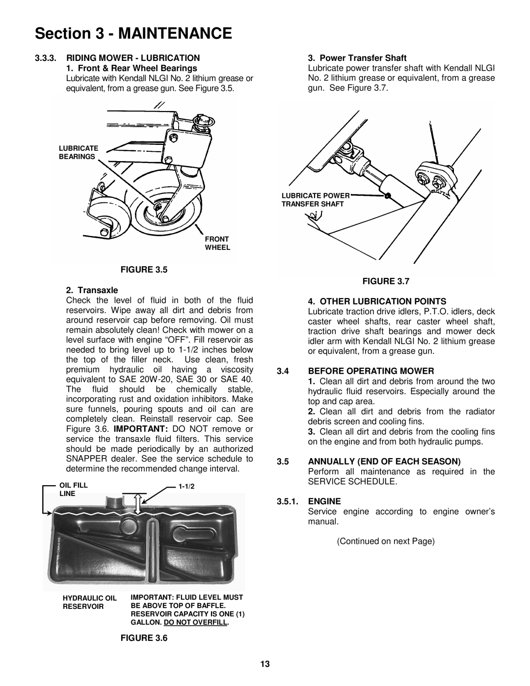 Snapper ZF2300GKU, ZF2100DKU, ZF5200M, ZF6100M Riding Mower Lubrication, Other Lubrication Points, Before Operating Mower 