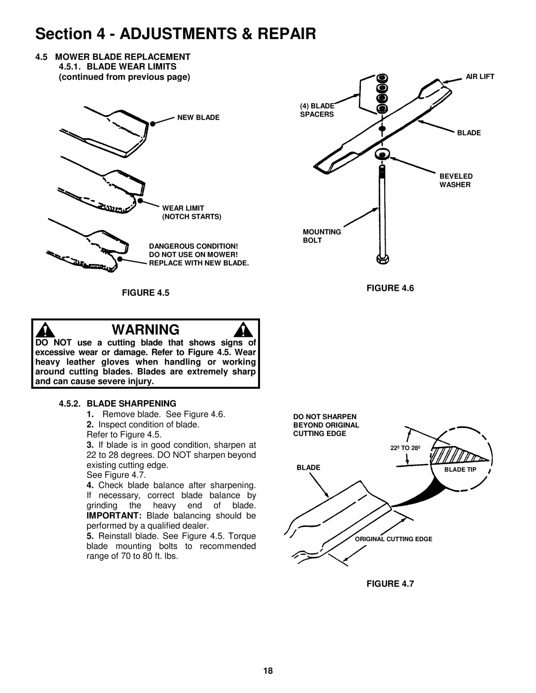 Snapper ZF5200M ZF6100M, ZF2100DKu, ZF2300GKU Blade Wear Limits from previous, Blade Sharpening 