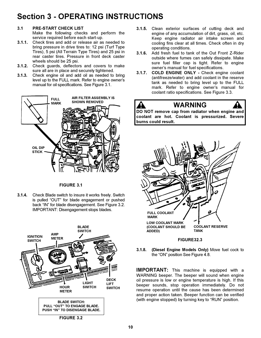 Snapper ZF2101DKU, ZF5201M, ZF6101M, ZF2301GKU important safety instructions Operating Instructions, PRE-START Check List 