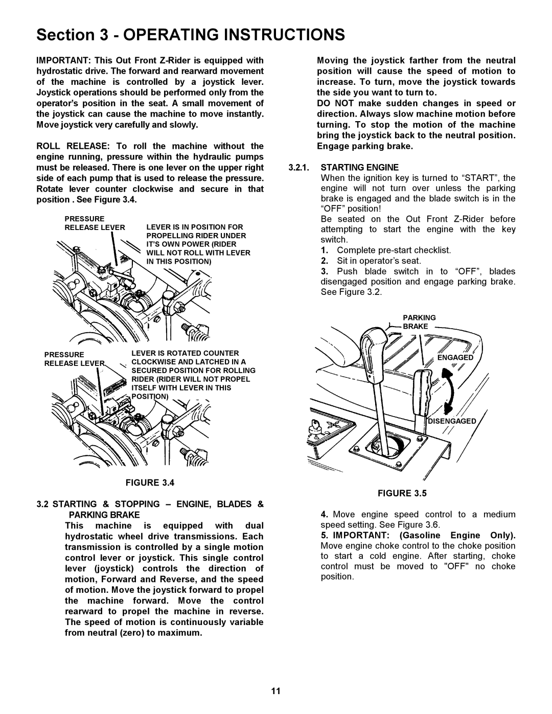 Snapper ZF2301GKU, ZF5201M, ZF6101M, ZF2101DKU Starting Engine, Starting & Stopping ENGINE, Blades Parking Brake 