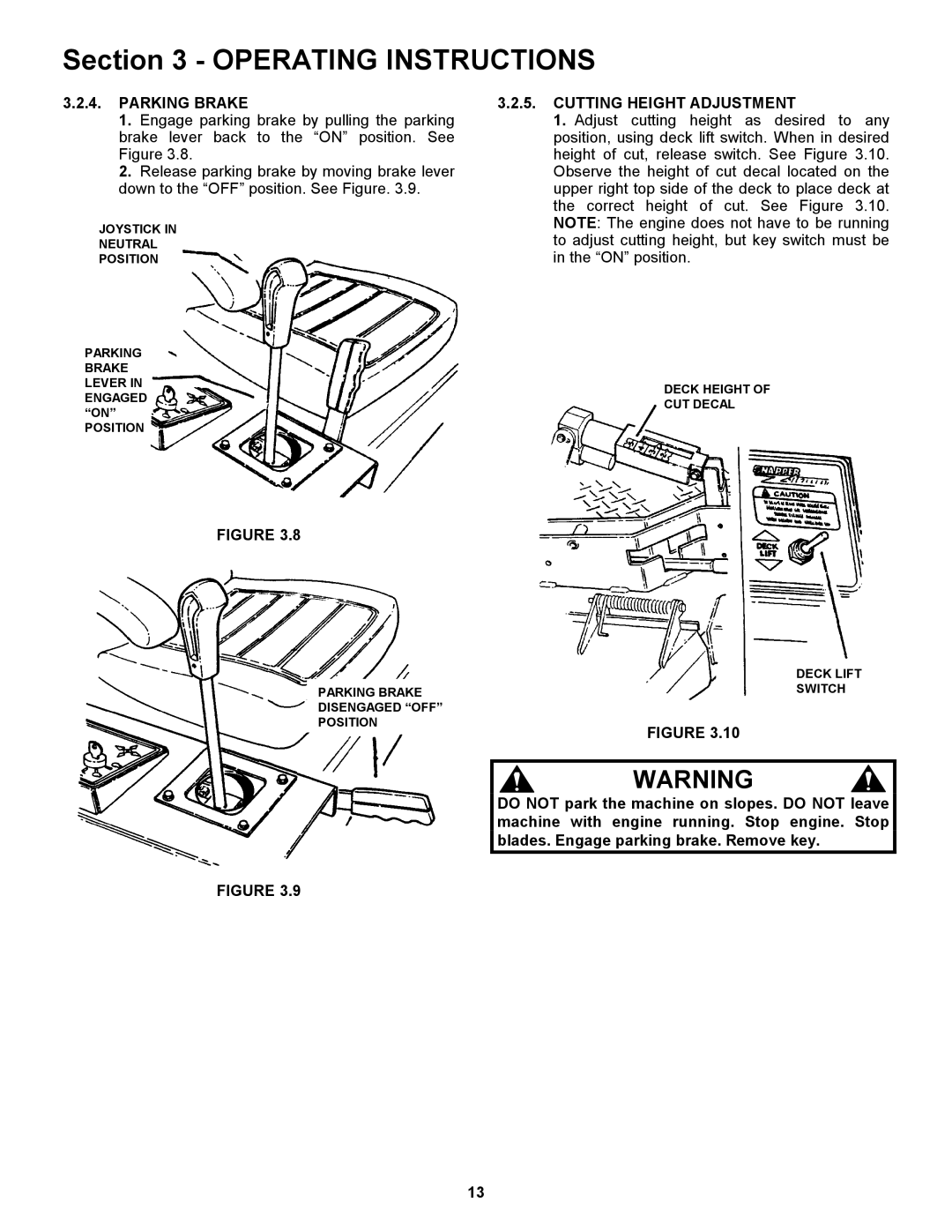 Snapper ZF6101M, ZF5201M, ZF2101DKU, ZF2301GKU important safety instructions Cutting Height Adjustment 