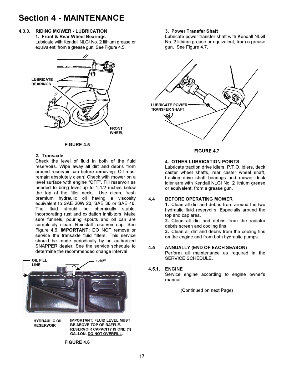 Snapper ZF6101M, ZF5201M, ZF2101DKU, ZF2301GKU Riding Mower Lubrication, Other Lubrication Points, Before Operating Mower 