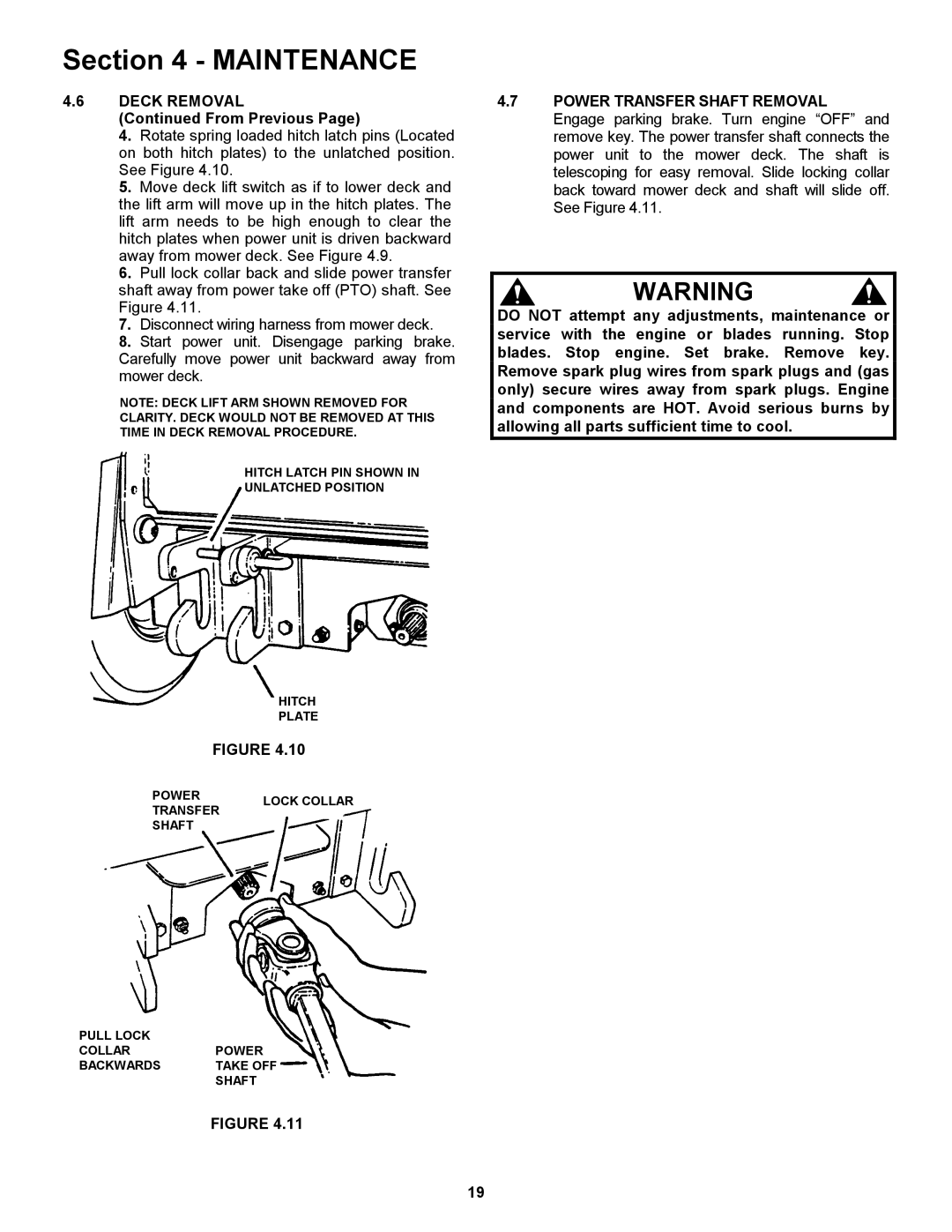 Snapper ZF2301GKU, ZF5201M, ZF6101M, ZF2101DKU important safety instructions From Previous, Power Transfer Shaft Removal 