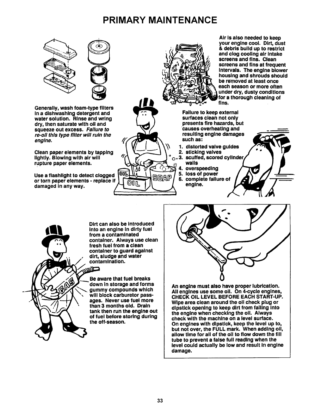 Snapper ZF6101M, ZF5201M, ZF2101DKU, ZF2301GKU important safety instructions Primary Maintenance 