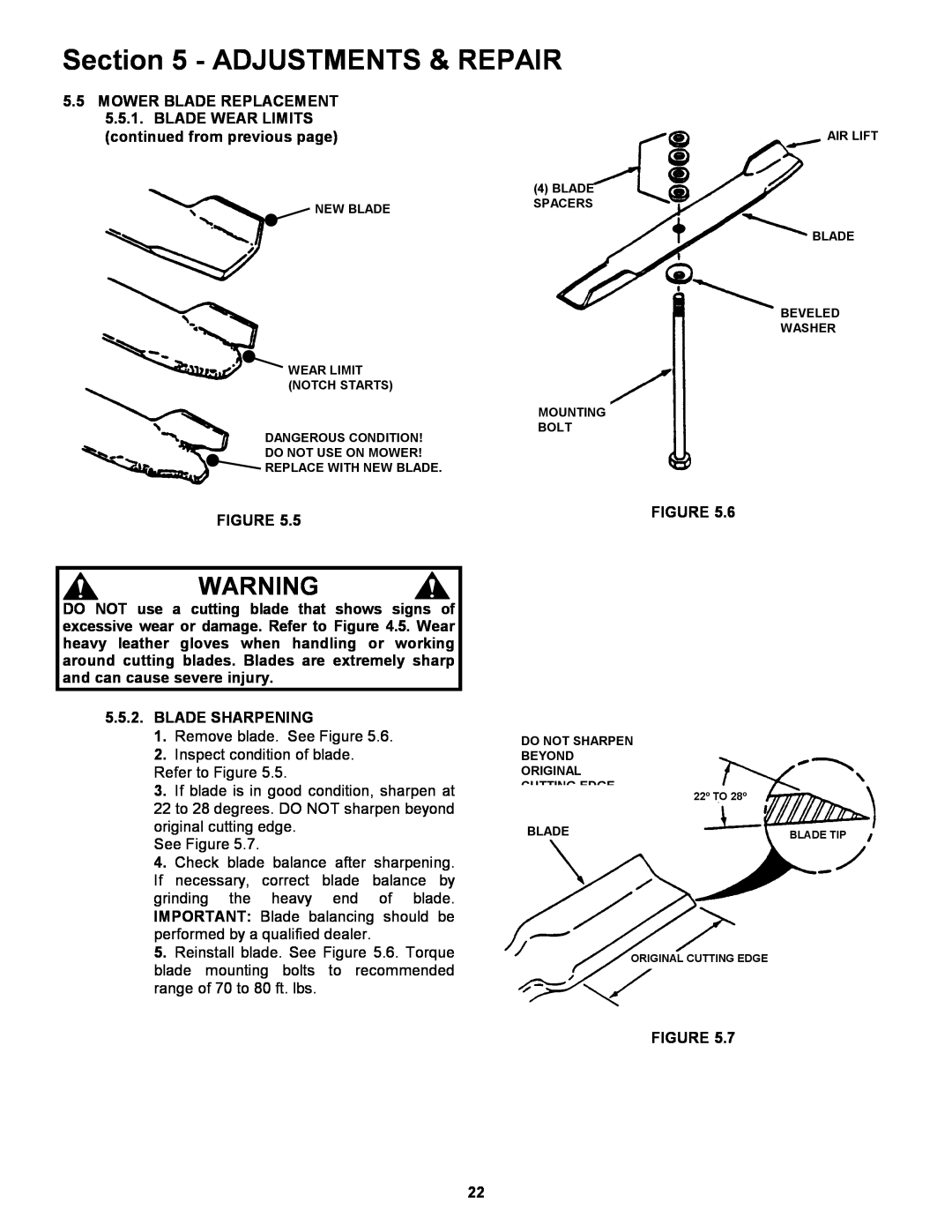 Snapper ZF2101DKU Adjustments & Repair, MOWER BLADE REPLACEMENT 5.5.1. BLADE WEAR LIMITS, continued from previous page 