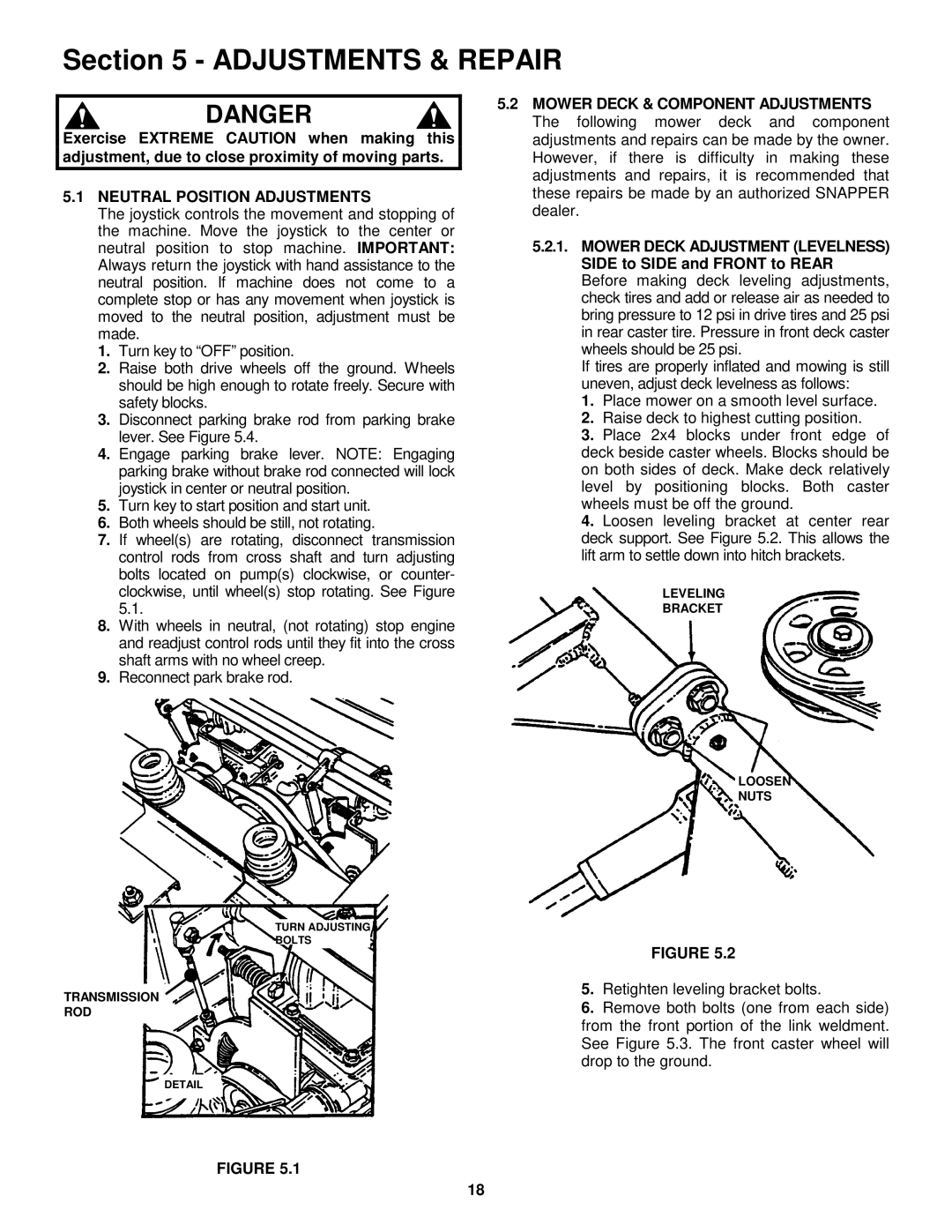 Snapper ZF6101M, ZF2501KH, ZF5201M, ZF2501KH, ZF5201M, ZF6101M Adjustments & Repair, Neutral Position Adjustments 