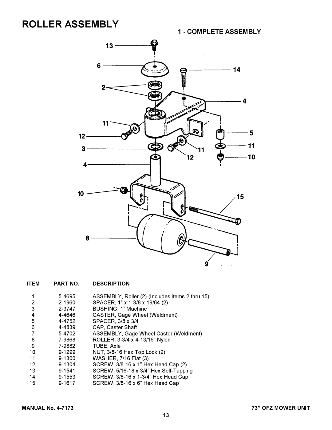 Snapper ZF7301M, ZF7302M manual Roller Assembly 