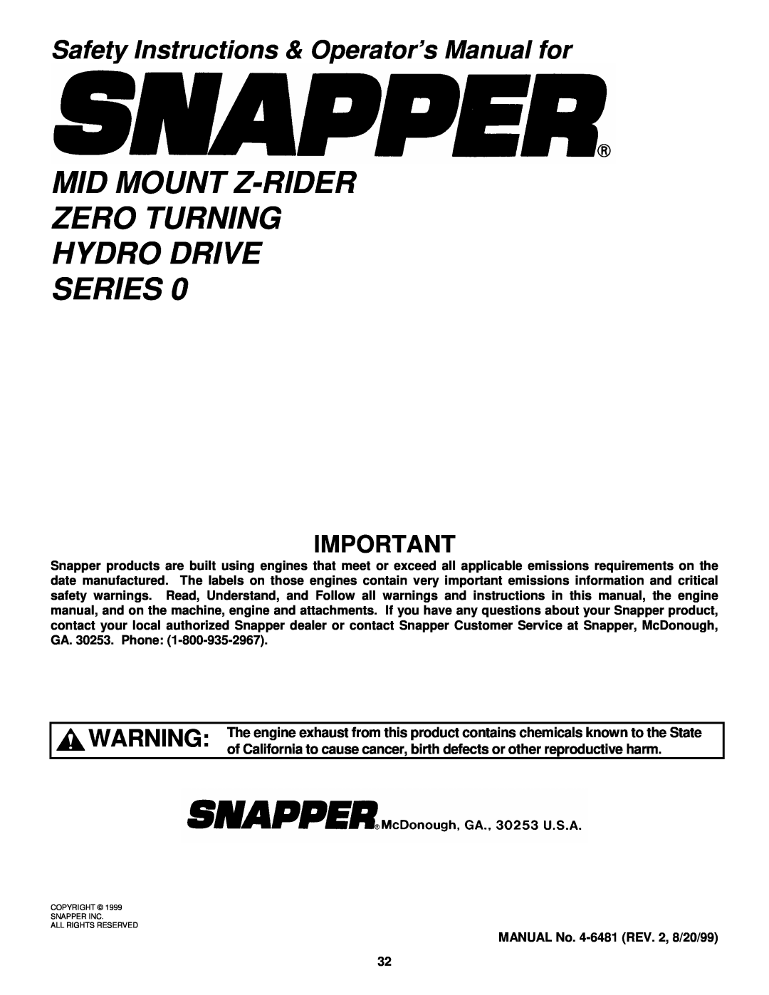 Snapper ZM2500K, ZM2200K, ZM2200KU, ZM2500KH, MZM2200KH ZM522M, ZM6100M Mid Mount Z-Rider Zero Turning Hydro Drive Series 