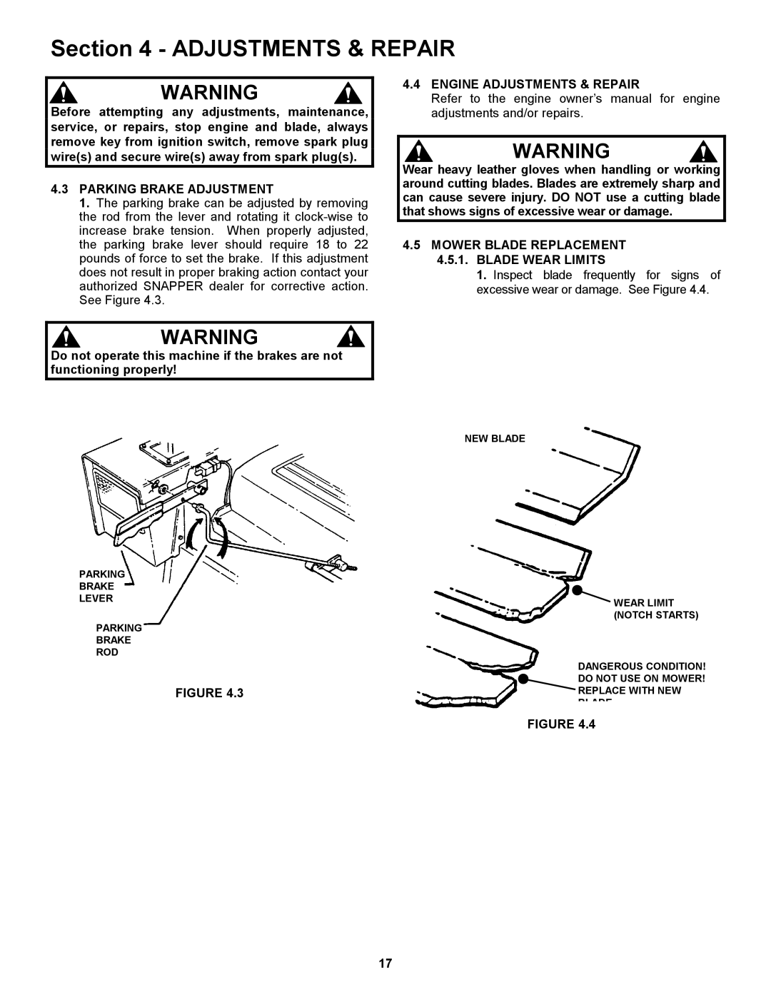 Snapper ZM5200M, ZM2501KH, ZM6100M, ZM6100M, ZM2501KH, ZM5200M Parking Brake Adjustment, Engine Adjustments & Repair 