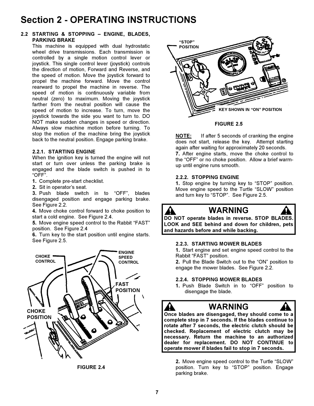 Snapper ZM2501KH, ZM5201M, ZM6101M Starting & Stopping ENGINE, BLADES, Parking Brake, Starting Engine, Fast Position Choke 