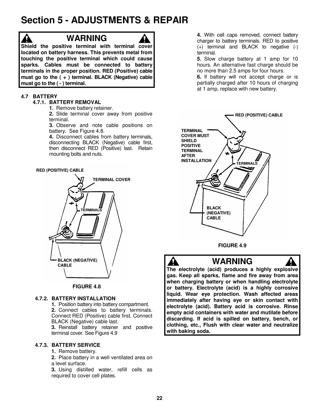 Snapper ZM6101M, ZM2501KH, ZM5201M Battery Battery Removal, Battery Installation, Battery Service 