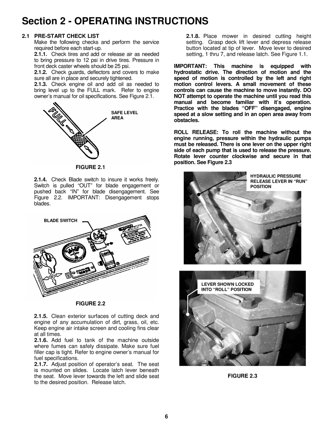 Snapper ZMT2500KH, ZM5201M, ZM6101M important safety instructions Operating Instructions, PRE-START Check List 