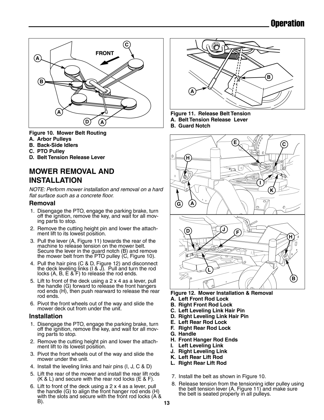 Snapper ZT18441KHC, ZT20501BV, ZT19441KWV important safety instructions Mower Removal Installation 