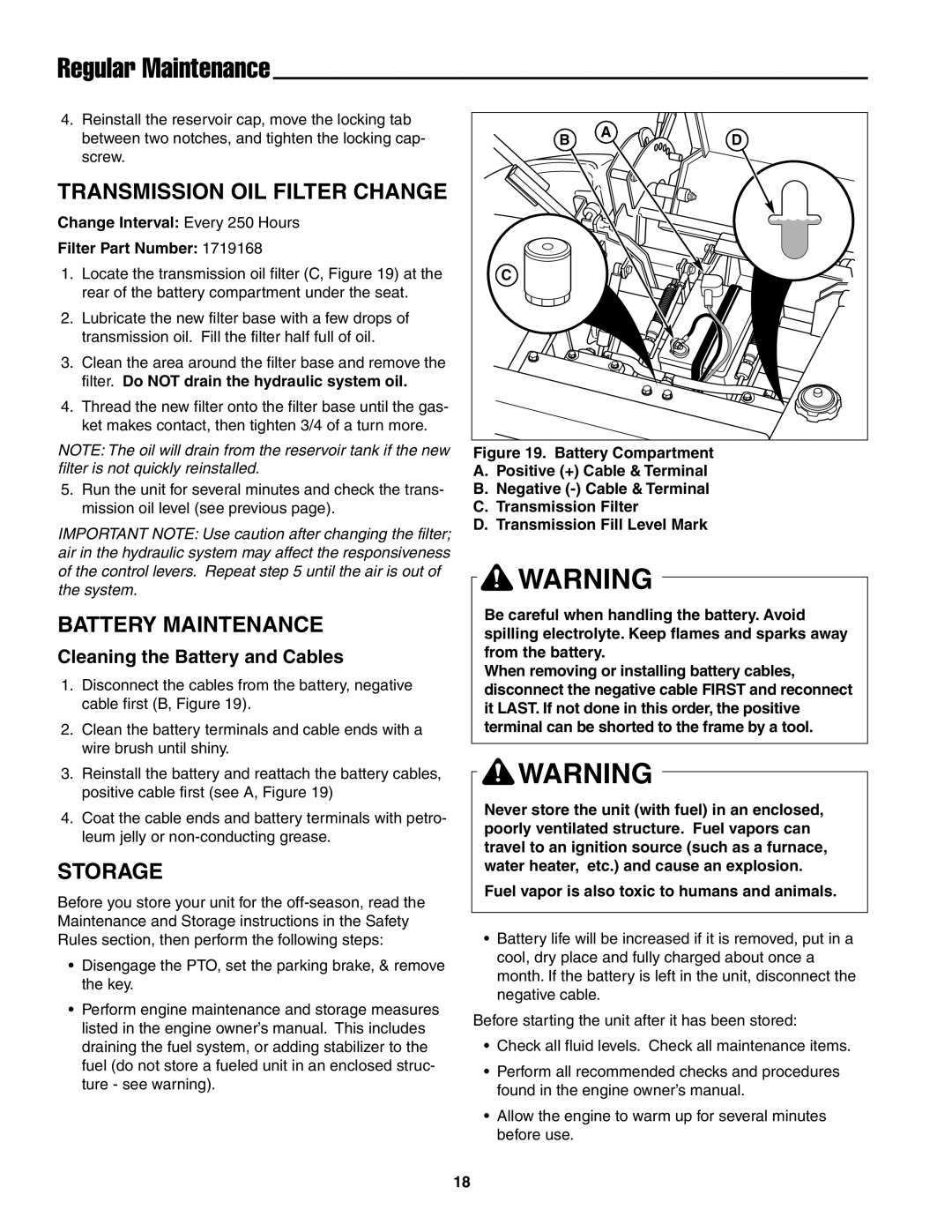 Snapper ZT19441KWV Transmission OIL Filter Change, Battery Maintenance, Storage, Cleaning the Battery and Cables 