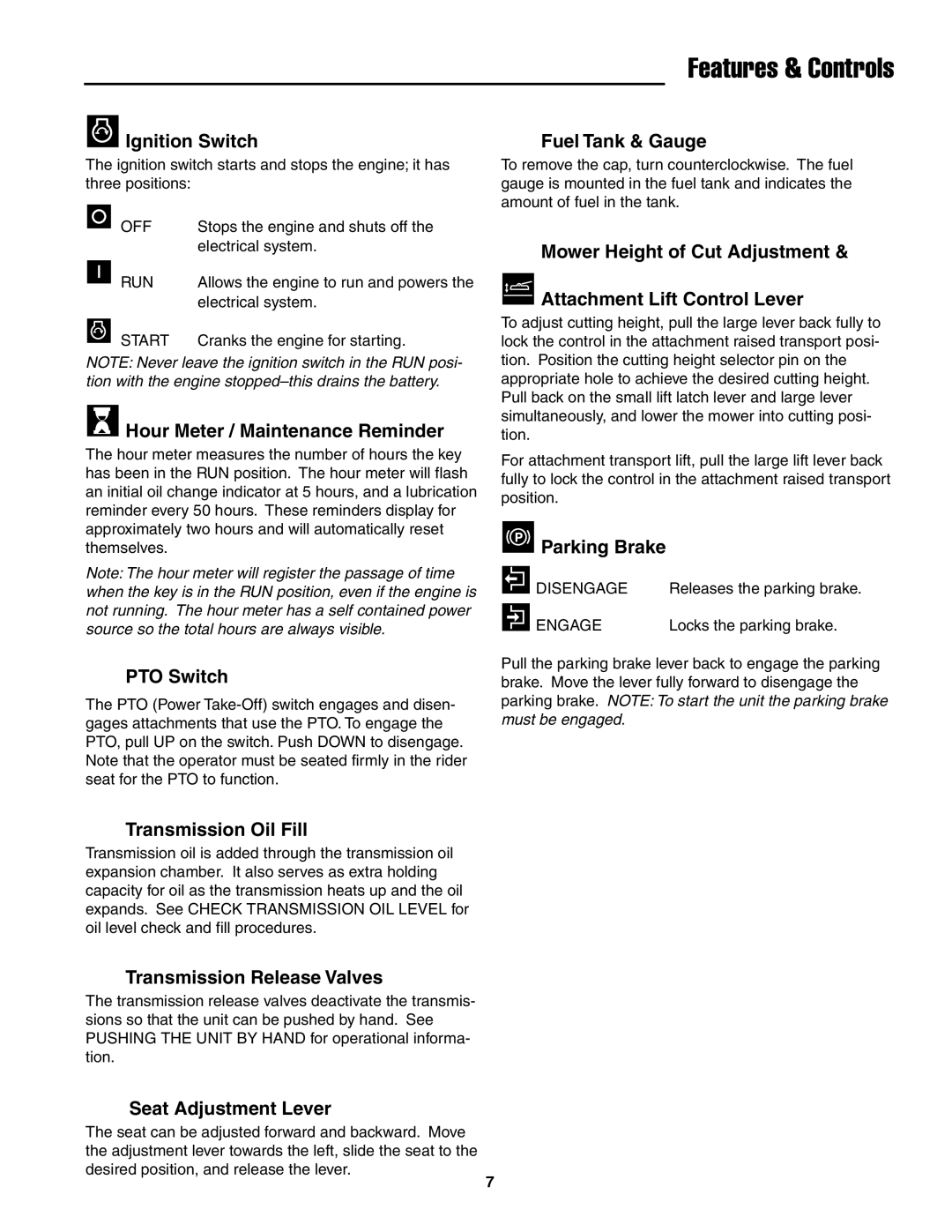 Snapper ZT18441KHC, ZT20501BV, ZT19441KWV important safety instructions Features & Controls 