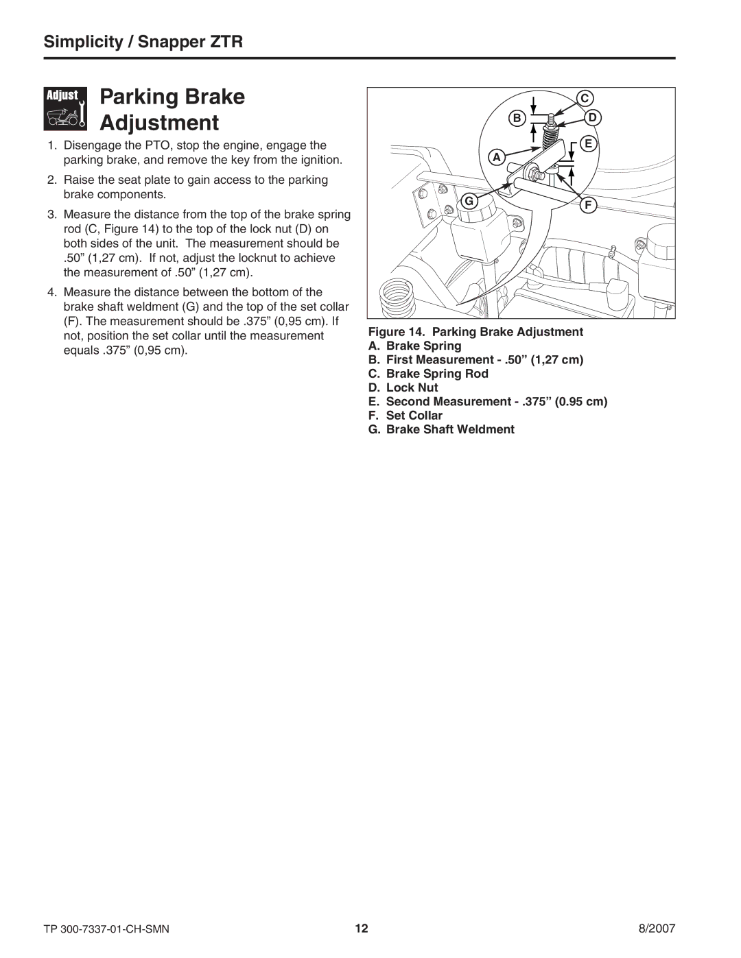 Snapper ZT3000 manual Parking Brake Adjustment 