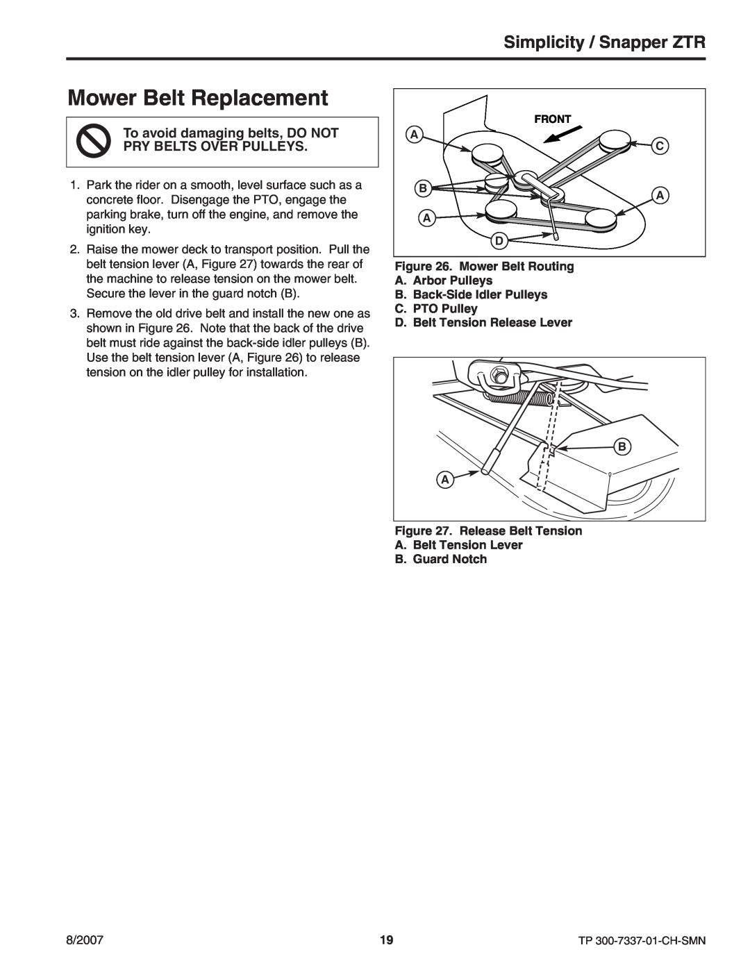 Snapper ZT3000 manual Mower Belt Replacement, Simplicity / Snapper ZTR 
