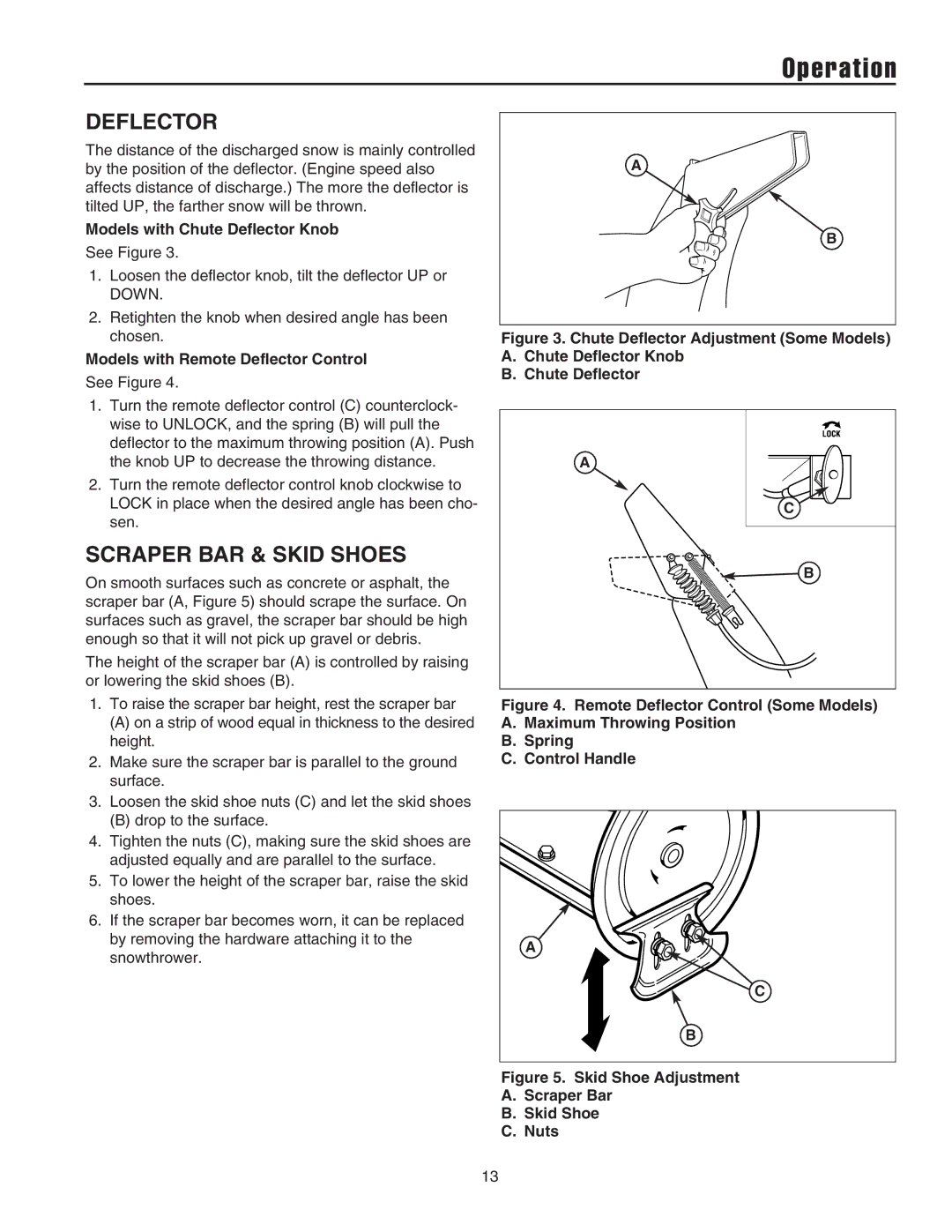 Snapper manual Scraper BAR & Skid Shoes, Models with Chute Deflector Knob, Models with Remote Deflector Control 