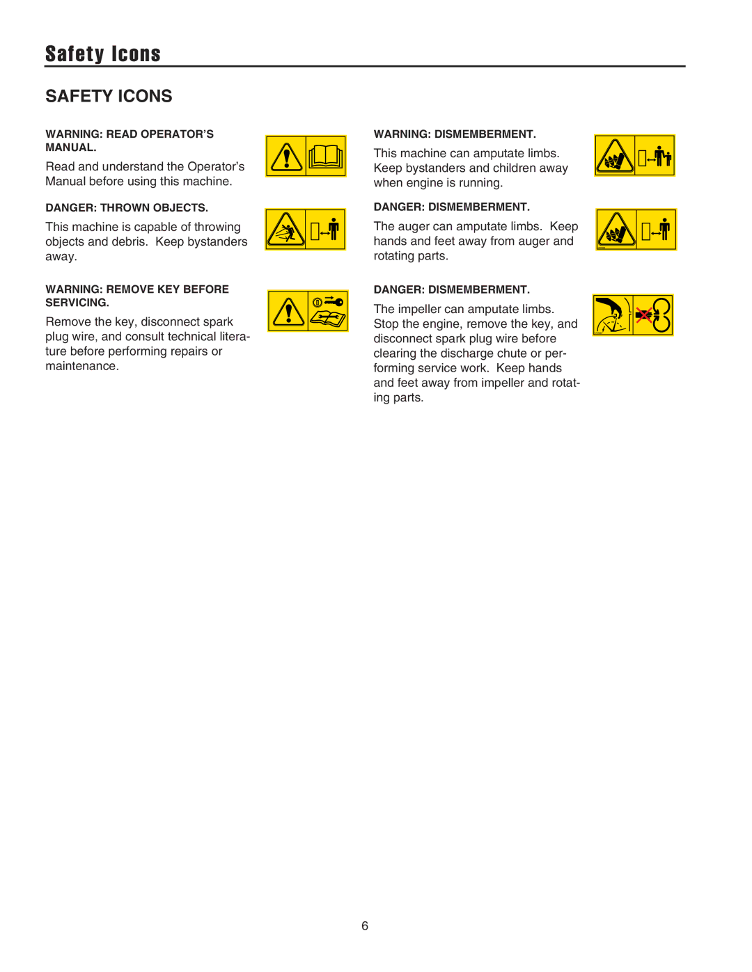 Snapper manual Safety Icons 