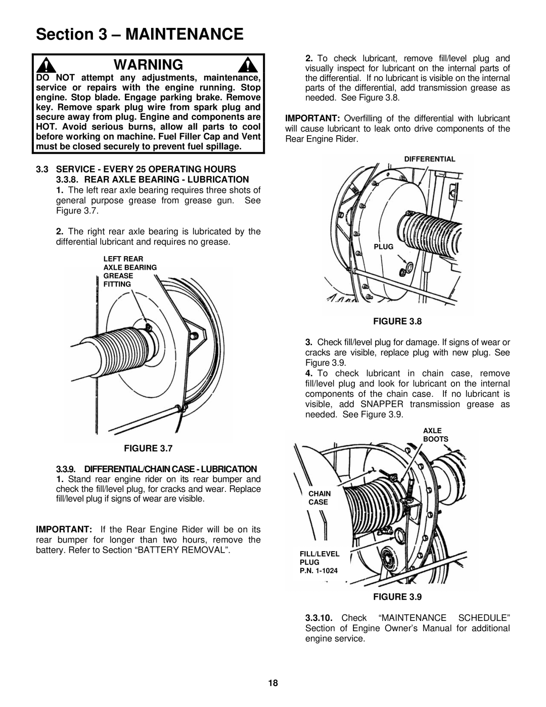 Snapper important safety instructions Left Rear Axle Bearing Grease Fitting 