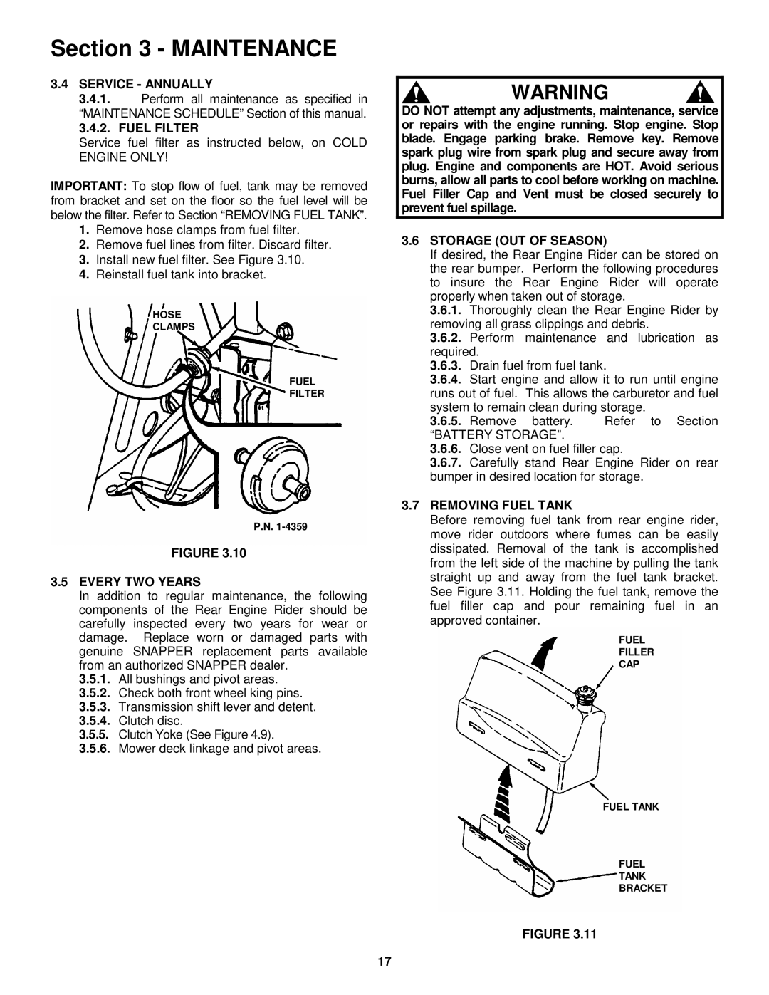 Snapper WM301021BE, M250821BE, M280921B, M281021BE, M300921B, M301021BE, WM280921B Service Annually, Fuel Filter 