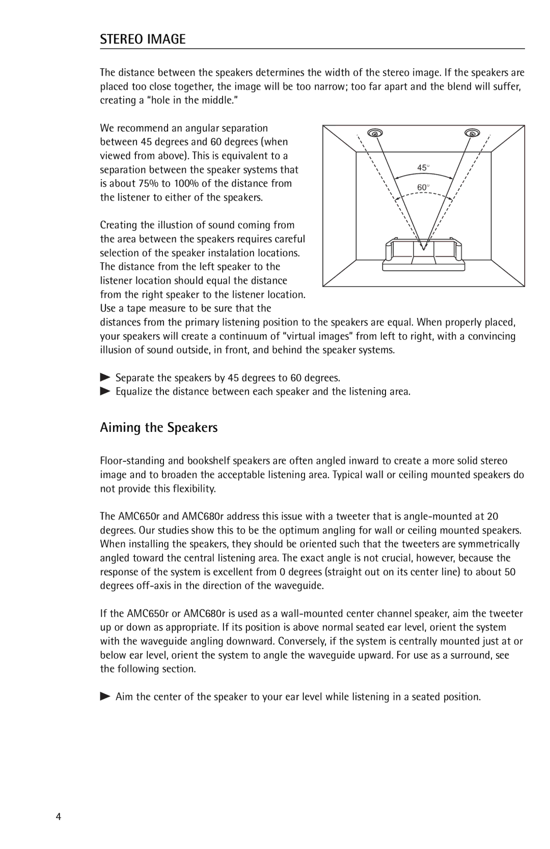 Snell Acoustics 650r, 680r owner manual Stereo Image, Aiming the Speakers, Creating the illustion of sound coming from 