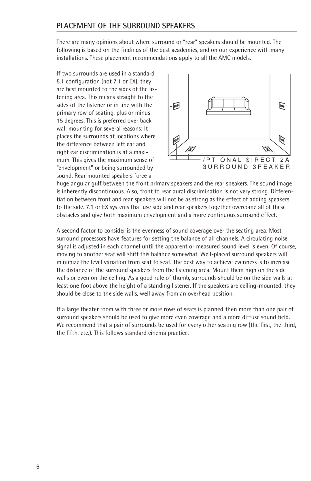 Snell Acoustics 730 770 830 870 owner manual Placement of the Surround Speakers, Tening area. This means straight to 