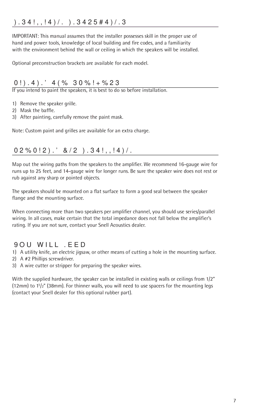 Snell Acoustics 730 770 830 870 owner manual Installation Instructions, Painting the Speakers, Preparing for Installation 