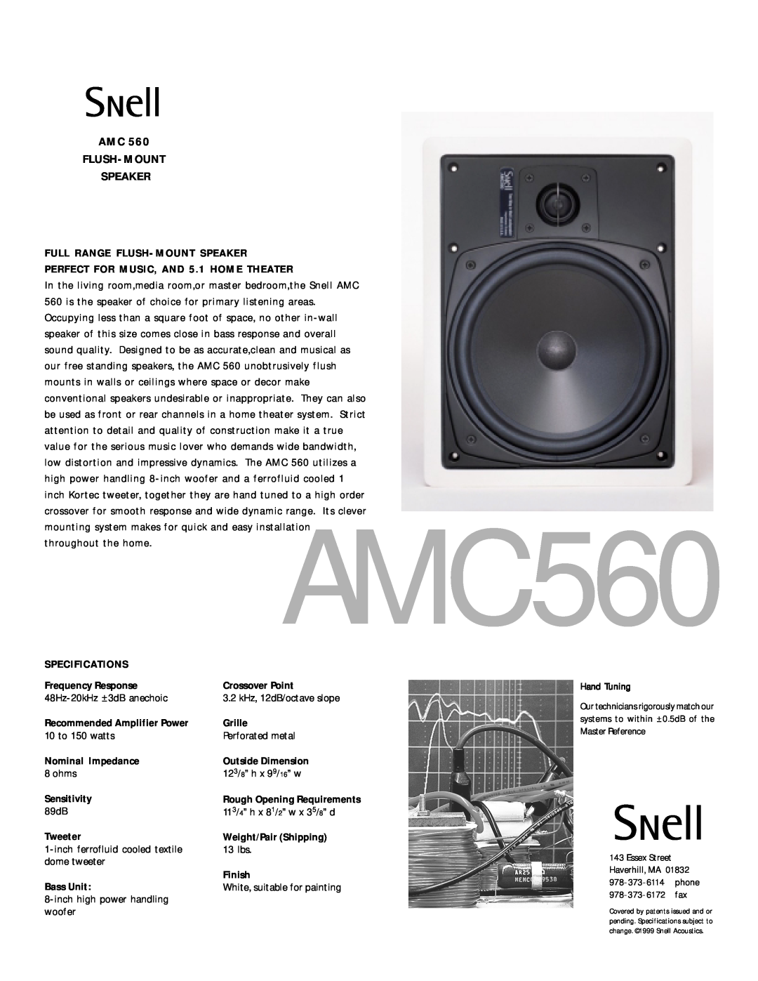 Snell Acoustics AMC 560 specifications Amc Flush-Mount Speaker 