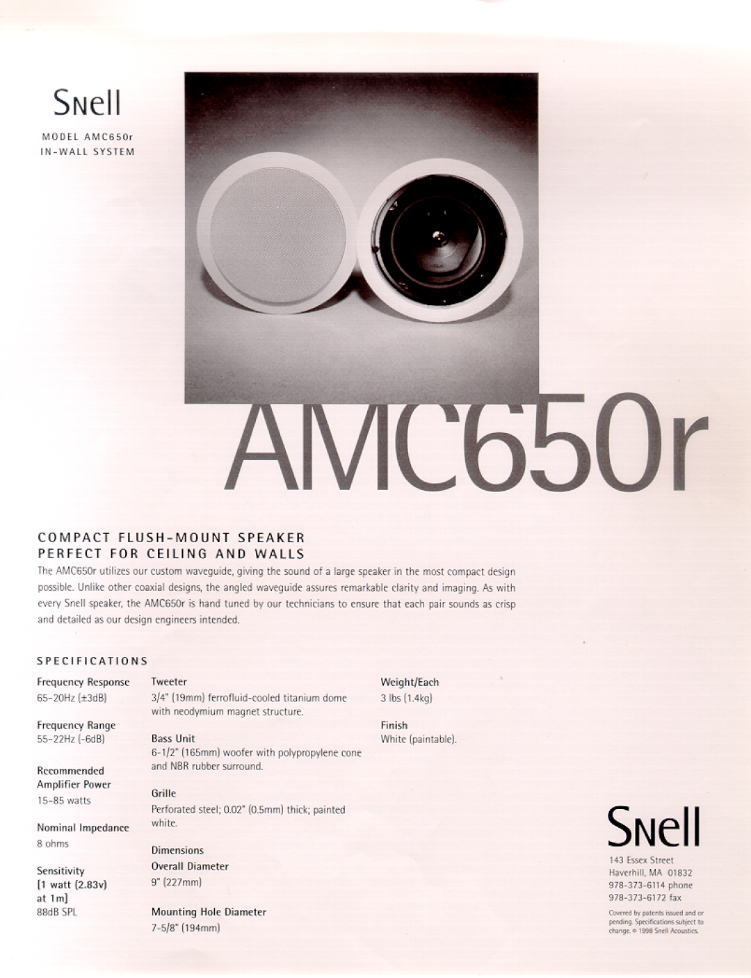 Snell Acoustics AMC 650R manual 