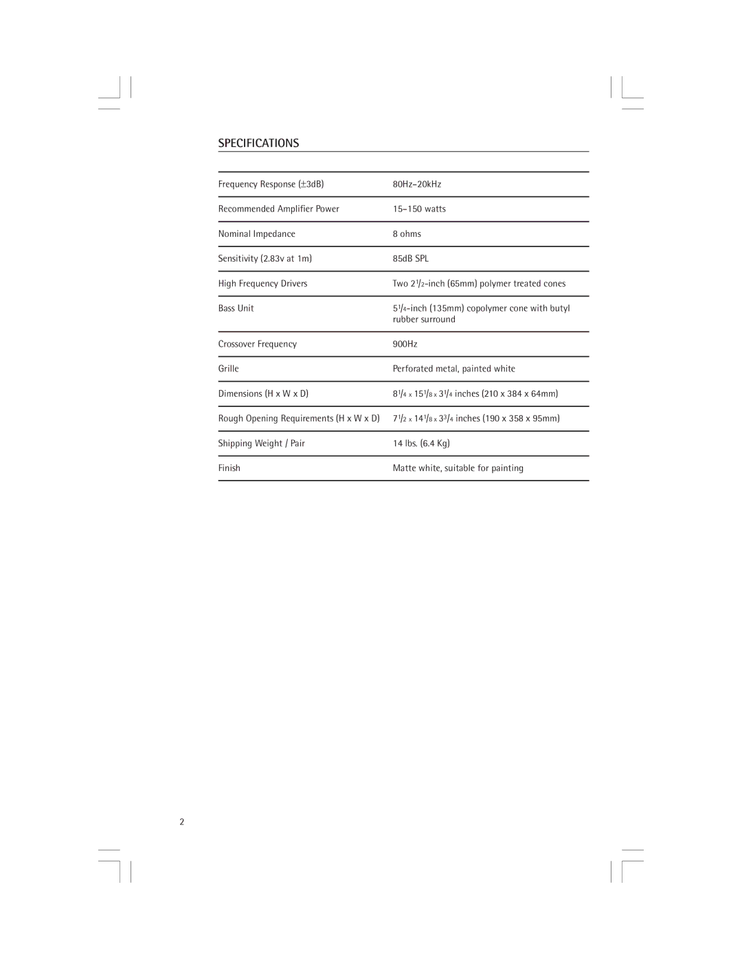 Snell Acoustics AMC550mp owner manual Specifications 